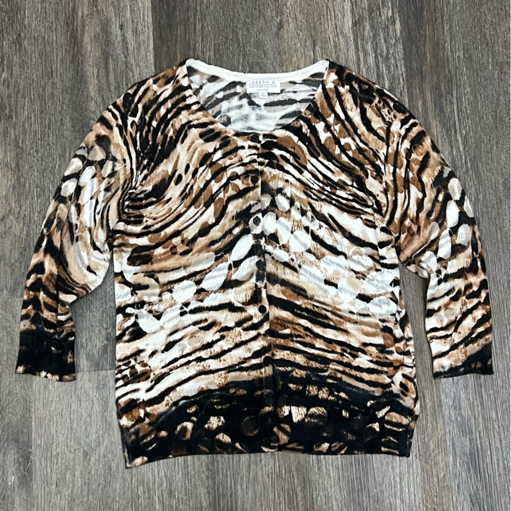 Joseph A Brown and Black Animal Print Cardigan Size Petite Medium